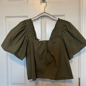 KARLIE Cropped Square Neck Top Puff Sleeve Blouse